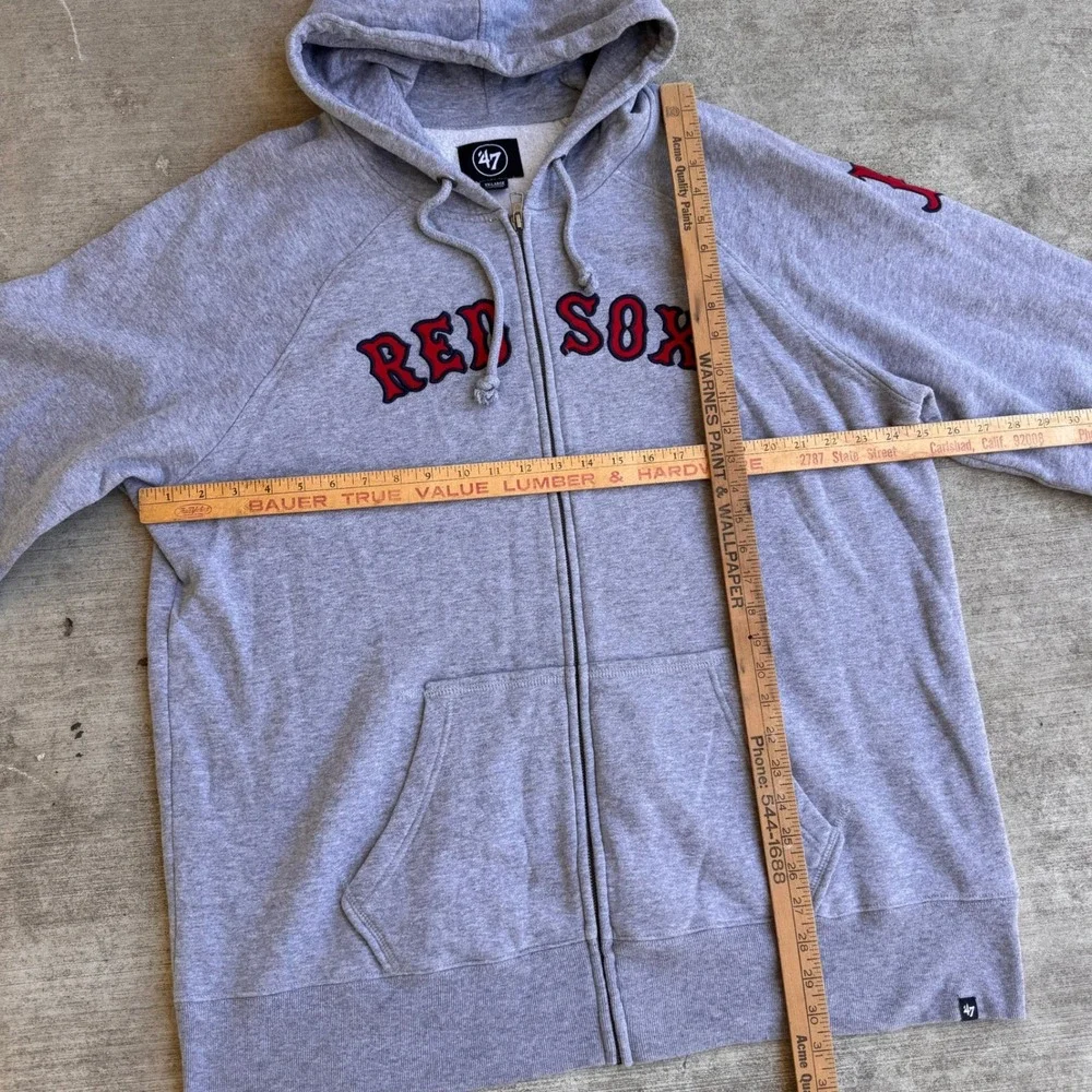 Retro '47 Boston Red Sox Gray Full Zip Up Hoodie Sweatshirt MLB Baseball BoSox - Picture 3 of 6